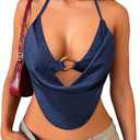 Women's Sexy Halter Going Out Top Open Back Deep V Neck Sleeveless Vest Tank Tops Party Club Night Out Tops, Size: M