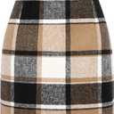 IDEALSANXUN Womens High Waist Plaid Skirt Bodycon Pencil Wool Mini Skirts (Large, Brown New)