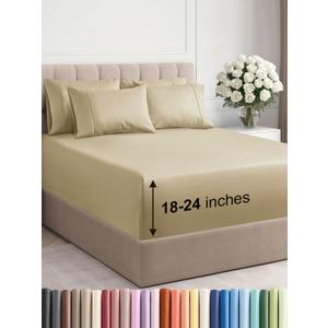 Extra Deep King Sheet Set - 6 Piece Breathable and Cooling Sheets - Hotel Luxury Bed Sheets Set - Easy & Secure Fit - Soft, Wrinkle Free and Comfy Sheets Set - Beige Sheet Set with Extra Deep Pockets