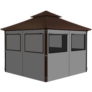 Homegroove Gazebo Universal Replacement Privacy Curtain, 12'x12' Gazebo Curtains Outdoor Waterproof, 4-Panels Sidewall Curtains with Zipper and Mesh Windows for Backyard, Garden, Yard