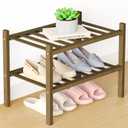 Smiry Bamboo Shoe Rack for Closet, 2 Tier Small Wooden Shoe Organizer, Stackable Wood Shoe Storage Shelf for Entryway, 14 Vertical Slats, One-piece Heavy-Duty Legs, 17.32"x11.02"x12.99", Walnut