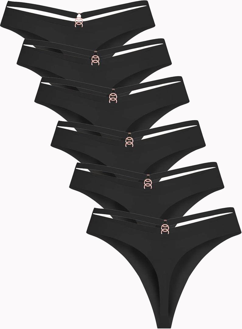 READY TO LOVE Women's Underwear Seamless Thongs 6 Pack No Show Thong Breathable Invisibles Hollow Out Sexy Panties Underwear (Large)