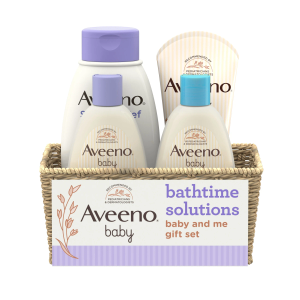 Aveeno Baby Daily Bathtime Solutions Gift Set to Nourish Skin for Baby and Mom, 4 items