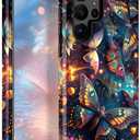TEECOVER for Samsung Galaxy S23 Ultra Case, Heavy-Duty Shockproof Full Protection Hard Plastic Bumper + Soft Silicone Rubber Protective Case for Galaxy S23 Ultra 6.8-Inch, Blue Butterfly