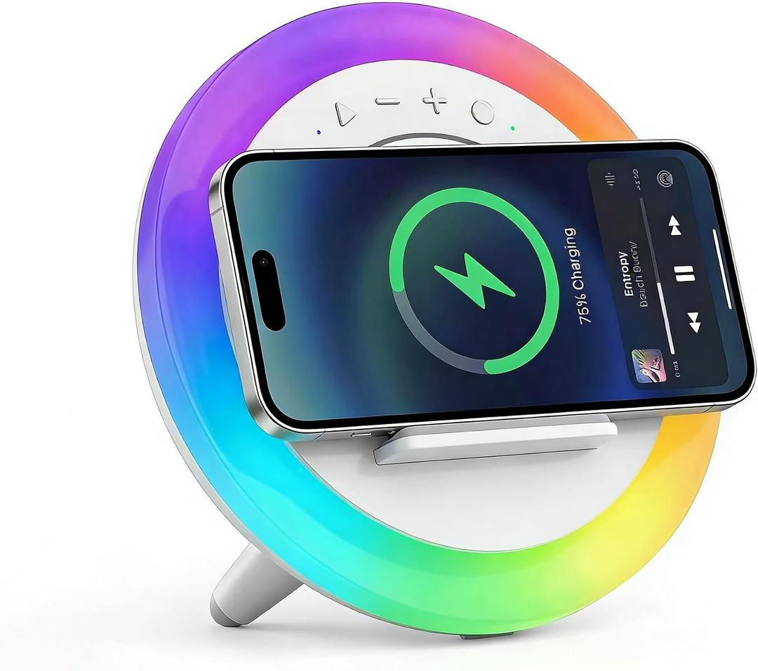 SIDVAR Bluetooth Speaker Night Lightsr,Wireless Charging Modern Speaker,Best Teenage Birthday Gift Ideas Tween Girls Gifts (Battery 15W)