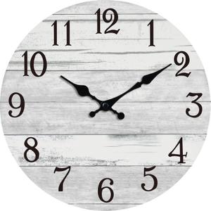 Wall Clock Battery Operated 16 Inch Large Gray Silent Non Ticking Country Rustic Design Vintage Retro Decorative for Bathroom Kitchen Bedroom