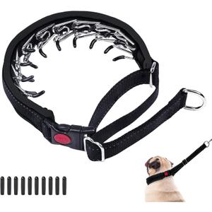 Martingale No Pull Dog Collar - Heavy Duty Nylon with Buckle, Adjustable Anti Pull Reflective Slip Collar for Dog Training Walking L Black