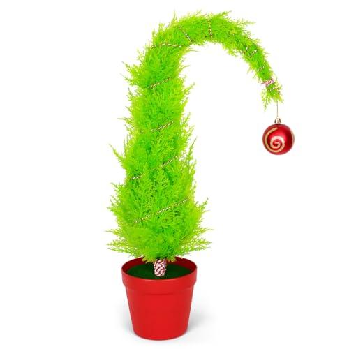 2Ft Christmas Tree Decorations, Mini Tabletop Christmas Tree with Red Thread Balls Lime Green Christmas Decorations for Centerpiece Tabletop Home Office Decor