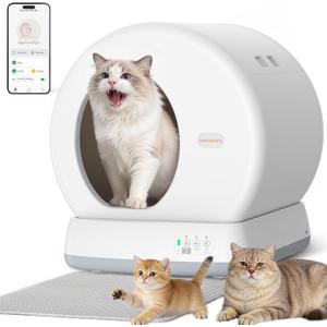 MeoWant Self-Cleaning Cat Litter Box, Integrated Safety Protection Automatic Cat Litter Box for Multi Cats, Extra Large/Odor Removal/APP Control Smart Cat Litter Box with Mat & Liner