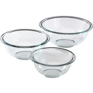 Pyrex Essentials (3-Piece) Glass Mixing Bowls Set For Prepping, Baking and Cooking, Preheated Oven, Dishwasher, Freezer, and Microwave Safe Pyrex Essentials (3-Piece) Glass Mixing Bowls Set For Prepping, Baking and Cooking, Preheated Oven, Dishwasher, Freezer, and Microwave Safe
