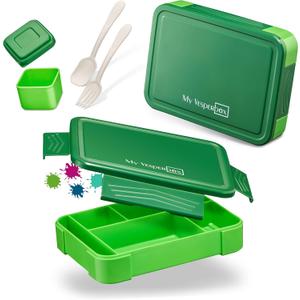 My Vesperbox Lite  Mini Lite - Kids Bento Lunch Box  Extra Durable Lunchbox for Toddlers and School  Leakproof, Child-Friendly, Ideal for Daycare, Preschool & Elementary School (Lite - Green - 23x17,5x5cm)