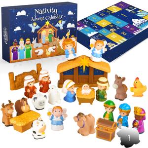 Nativity Advent Calendar 2025 Kids, Christmas Story Nativity Playset Christian Advent Calendar for Toddlers, Kids, Boys, Girls, 25pcs Nativity Scene Set Toys for Children Ages 1 2 3 4 5 6+