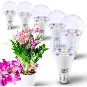 E26 A19 LED Plant Grow Light Bulbs Indoor Plants Full Spectrum, LED Sun Light Bulbs Plant Growing 100W Equivalent with Balanced Spectrum 5000K Red Blue Yellow for Seeds Greens Flower Fruit Garden, 6Pack