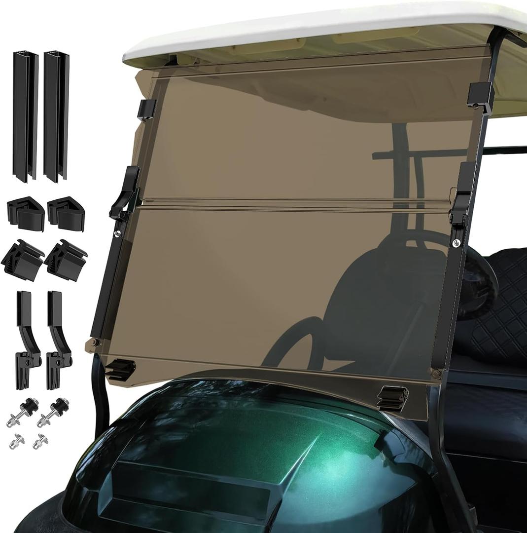 Club Car Precedent Windshield,Golf Cart Windshield for Precedent/Tempo/Onward (2004-Up) Heavy Duty Hinges, Foldable, Anti-UV & Impact Resistant, 5MM Thick PC Material, 37.6"W X 33.2"H (tinted)