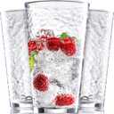 Set of 9Hammered Glass Cups, 16oz. Dishwasher Safe Cocktail Drinking Glasses - Clear Heavy Base Stemmed Water Glasses, Tall Beer Glasses, Bar Glass, Juice, Iced Tea, Margarita, & Everyday Drinks.