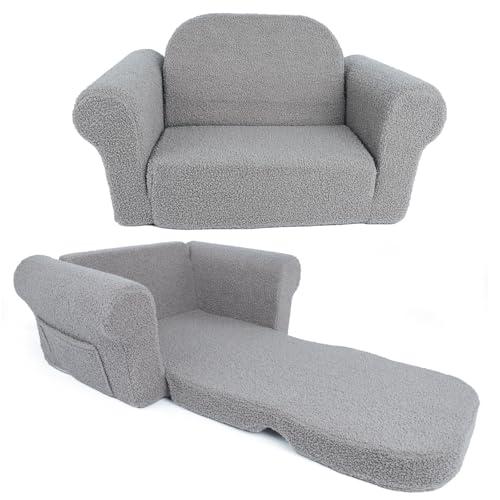 Hrebr Chairs for Toddler, 2-in-1 Toddler Soft Teddy Baby Couch Fold Out, Convertible Chair to Lounger for Girls and Boys|Safety Certified | Gift for Children