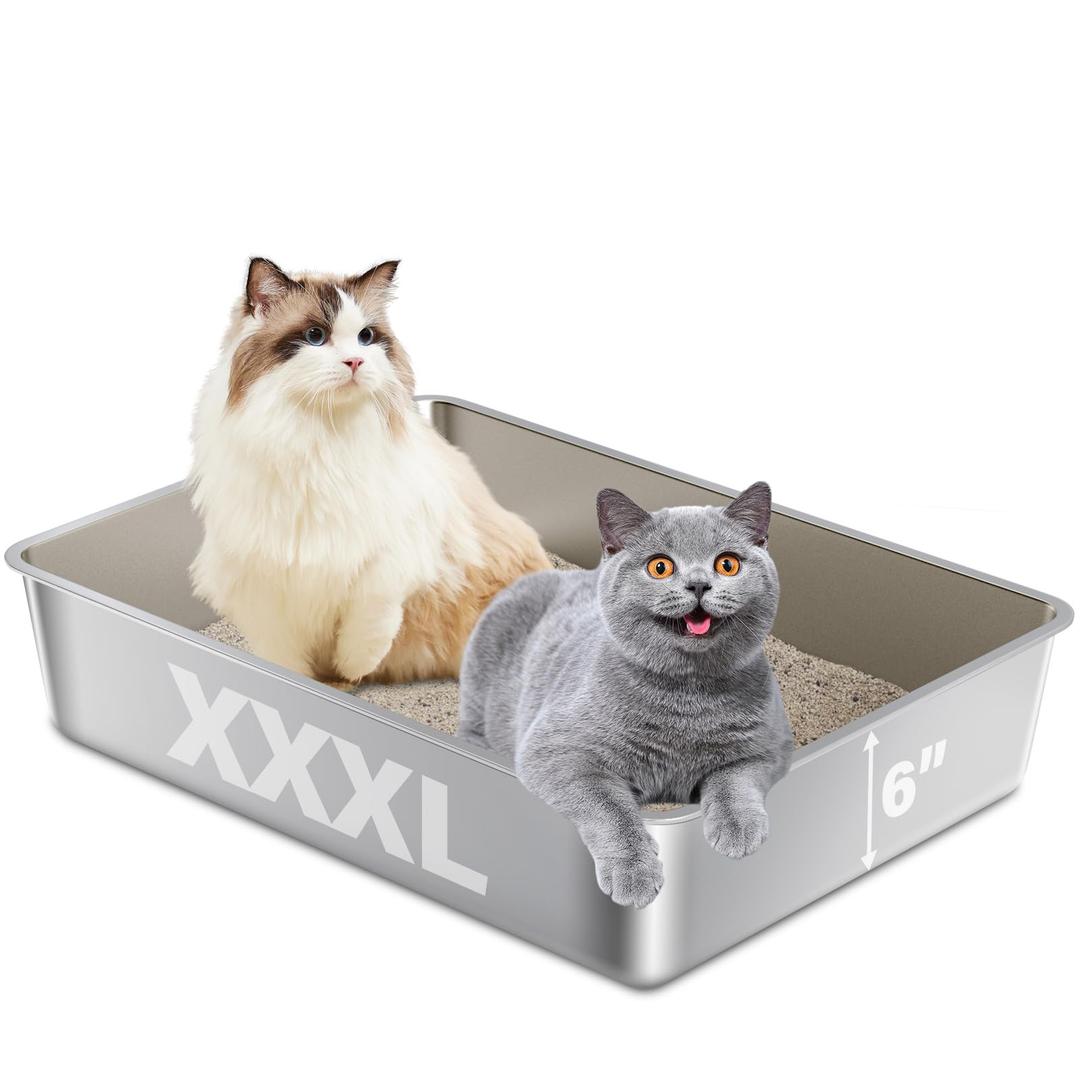 FUTAM Stainless Steel Litter Box Extra Large, XXXL Metal Litter Boxes