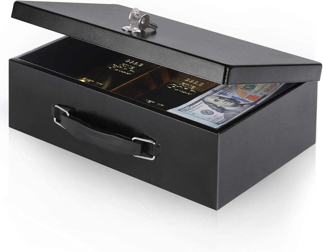 xydled Fire Resistant Safe Fire Safe Box with Key Lock for Home Office Security Storage for Valuables Documents,12.8 x 8.5 x 4.5 Inch,Black (Large)