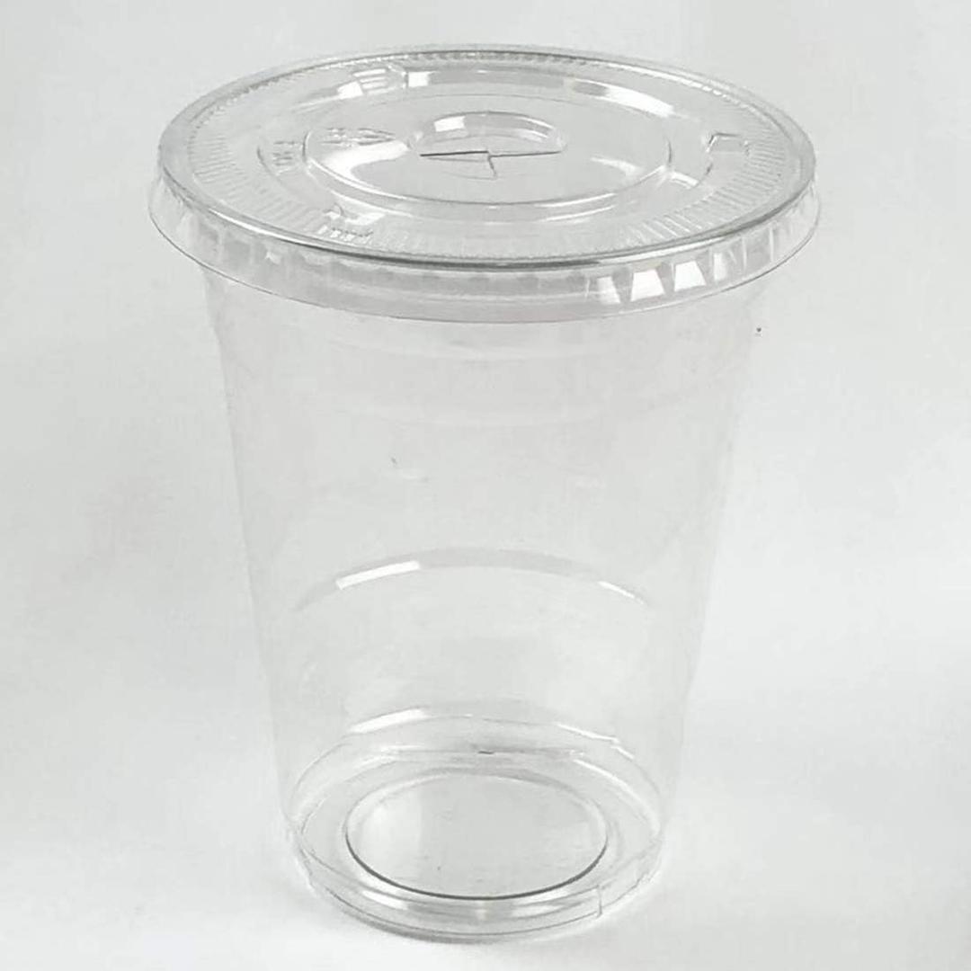 Jumbo Set 100 16oz Plastic Ultra Clear Cups 100 flat lids, 100 individual boba starw is for cold drinks like iced coffee, Bubble Tea, Frozen Cocktails, Water , Sosa and Jucies