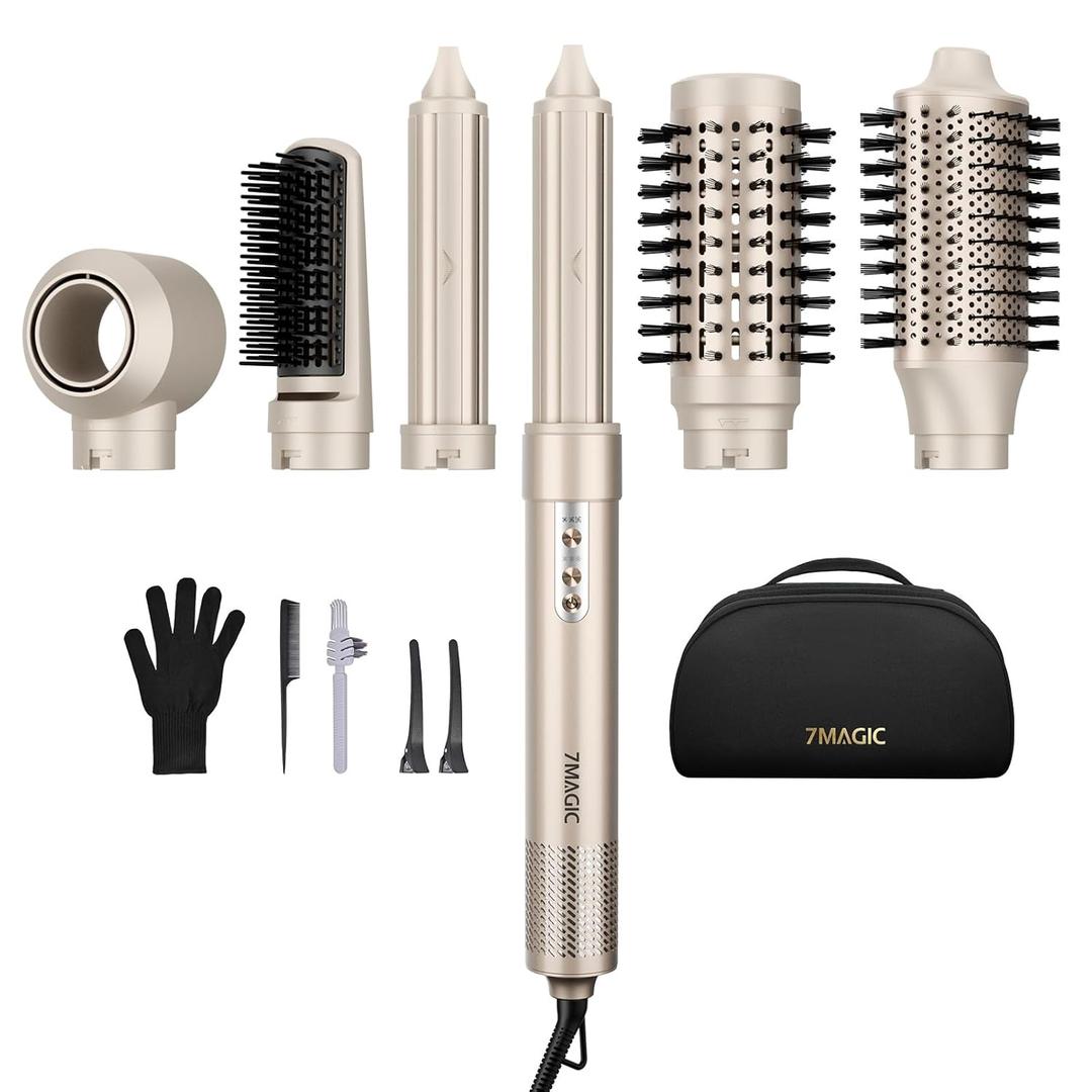 6 in 1 Multi Hair Styler Dryer Brush, 110,000 RPM High-Speed, Negative Ionic, Fast Drying for Professional Blow Dry, Curling, Volumizing, Straightening and Styling, Gold