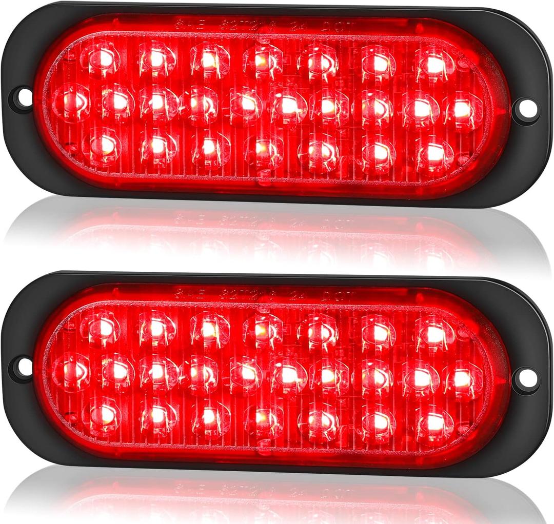 LINKITOM Oval Aluminum Housing Ultra Slim Trailer Lights, 24-LED Brake Turn Signal Side Marker Tail Lights for Boat Trailer Truck RV[Surface Mount] [DOT Certified] [IP67] (Red)