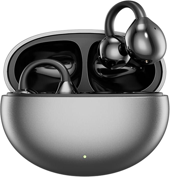 Clip on Earbuds Open Ear Wireless Bluetooth 5.4 Headphones,50H Play, Sports Over Ear Buds, Comfortable for Small Ears & Glasses Wearers, Workouts-Android/iOS (Black)