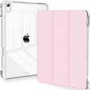 Feams Slim Case for iPad A16 11th Generation 11 Inch 2025 Case, iPad 10th Generation 10.9 Inch 2022, Tri-Fold Stand Clear Back Cover Lightweight with Pencil Holder & Auto Sleep, Light Pink