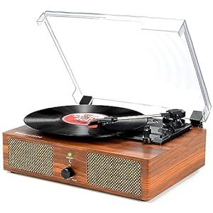Vinyl Record Player with Upgraded Speakers and USB, Belt-Driven Bluetooth Turntable with 3 Speed AUX Input Headphone Jack and RCA Output