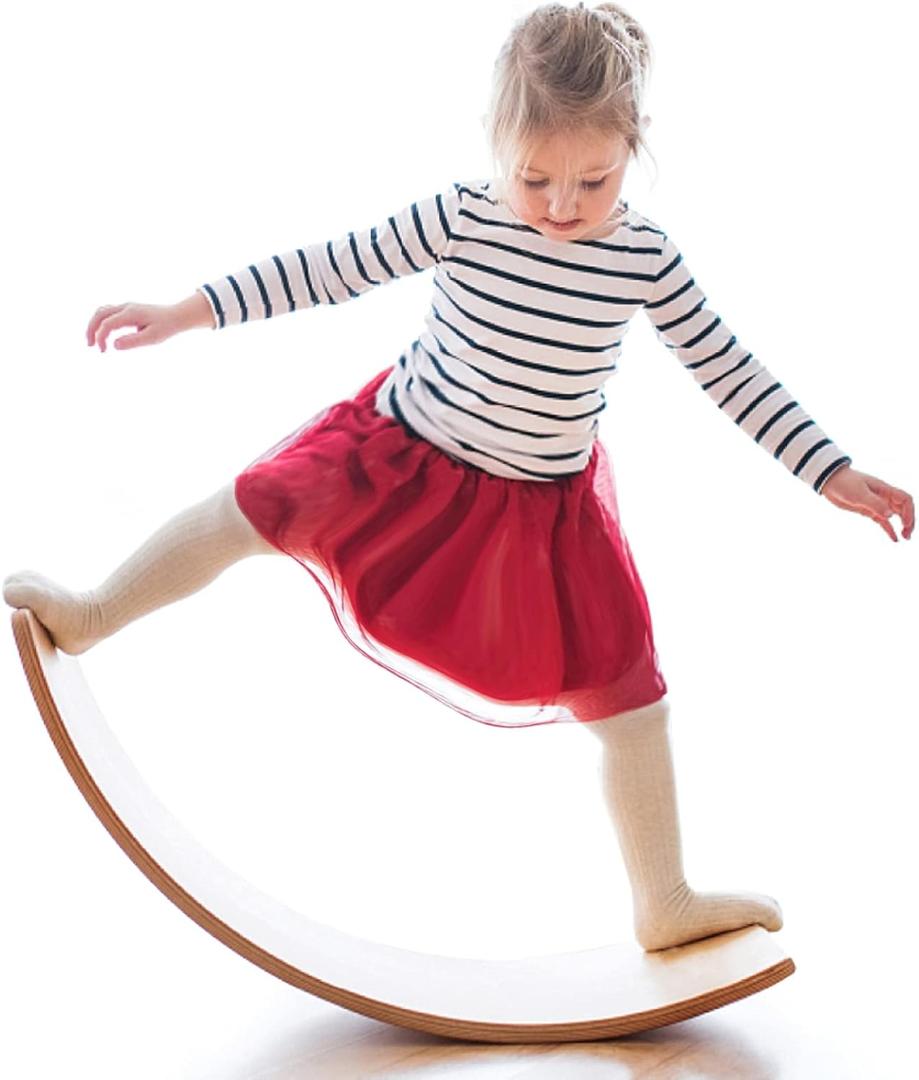 Gentle Monster Wobble Balance Board, Wooden Montessori Toy Rocker Board Natural Wood Kids Toddler Open Ended Learning Toy Yoga Curvy Board for Adult Office Classroom Christmas Gifts, 35"D x 8"W x 1"H
