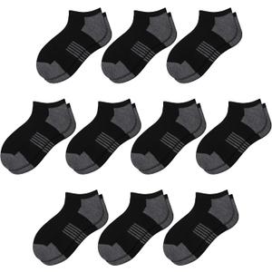Comfoex 10 Pairs Boys Socks Low Cut Ankle Socks For Kids 8-10 4-6 6-8 Years Old Short Athletic Socks With Cushioned Sole (Black, S)