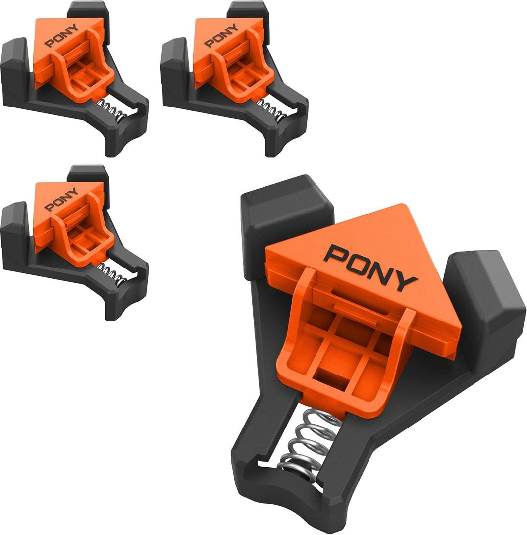 PONY 4-Pack Corner Clamp for Woodworking, 90 Degree Right Angle Clamp, Light-Duty Single Handle Wood Clamps, Adjustable Spring Loaded Woodworking Clamp, Frame Cabinet Wood Tools Accessories