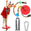 DECOR LIFE Tree Swing for Kids, Adjustable Rope Disc Swings for Outside with Platform Carabiners and Strap Outdoor, Playground Accessories, Red