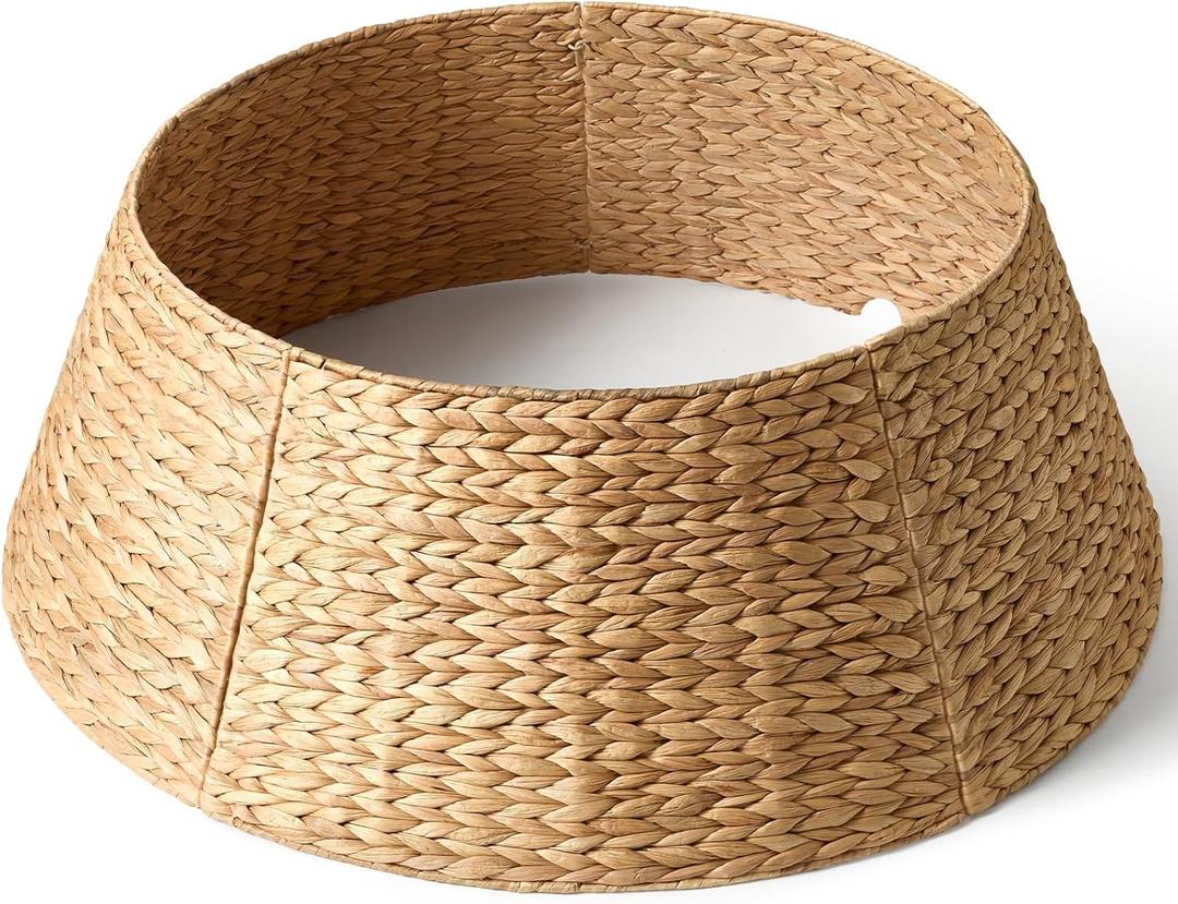 36in Large Christmas Tree Collar - Woven Hyacinth Tree Collars for Artificial Trees - Rattan Rustic Farmhouse Basket for Tree Base Cover with Cord Cut-Out for 7.5ft 9ft 10ft Tree (Natural)
