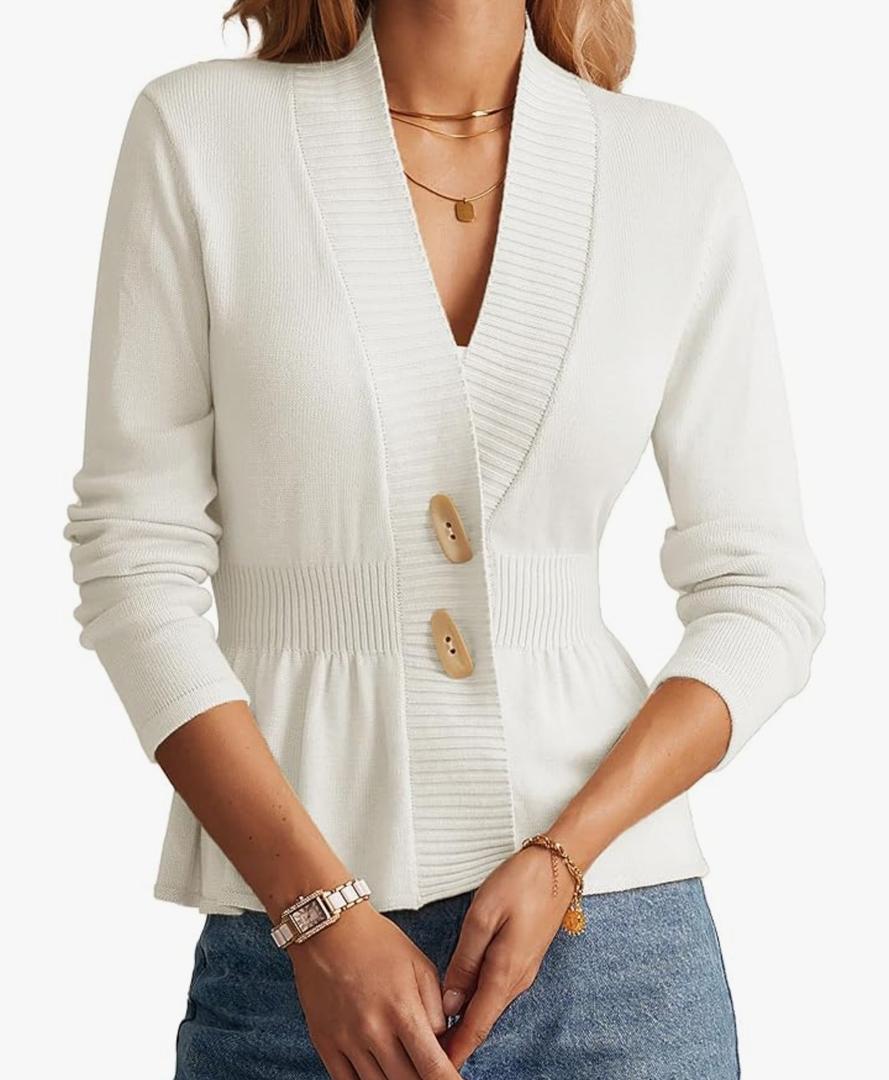 GRACE KARIN Women Cardigan Sweaters 2025 Fall, Long Sleeve Cropped Sweater Coat Trendy, Button Front Peplum Tops Lightweight, S