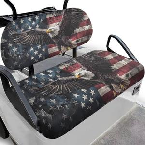Bulopur Club Car Golf Cart Seat Covers Eagle American Flag Car Seat Cover Towel Blanket for EZGO Txt Club Car and More 2 Person Seats Golf Carts Patriotic Decor