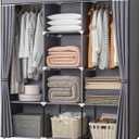 Portable Closet, 51 Inch Wardrobe Closet for Hanging Clothes with 2 Hanging Rods, 8 Storage Organizer Shelves for Bedroom, Durable and Easy to Assemble, Grey (51 x 17.7 x 66 inches)