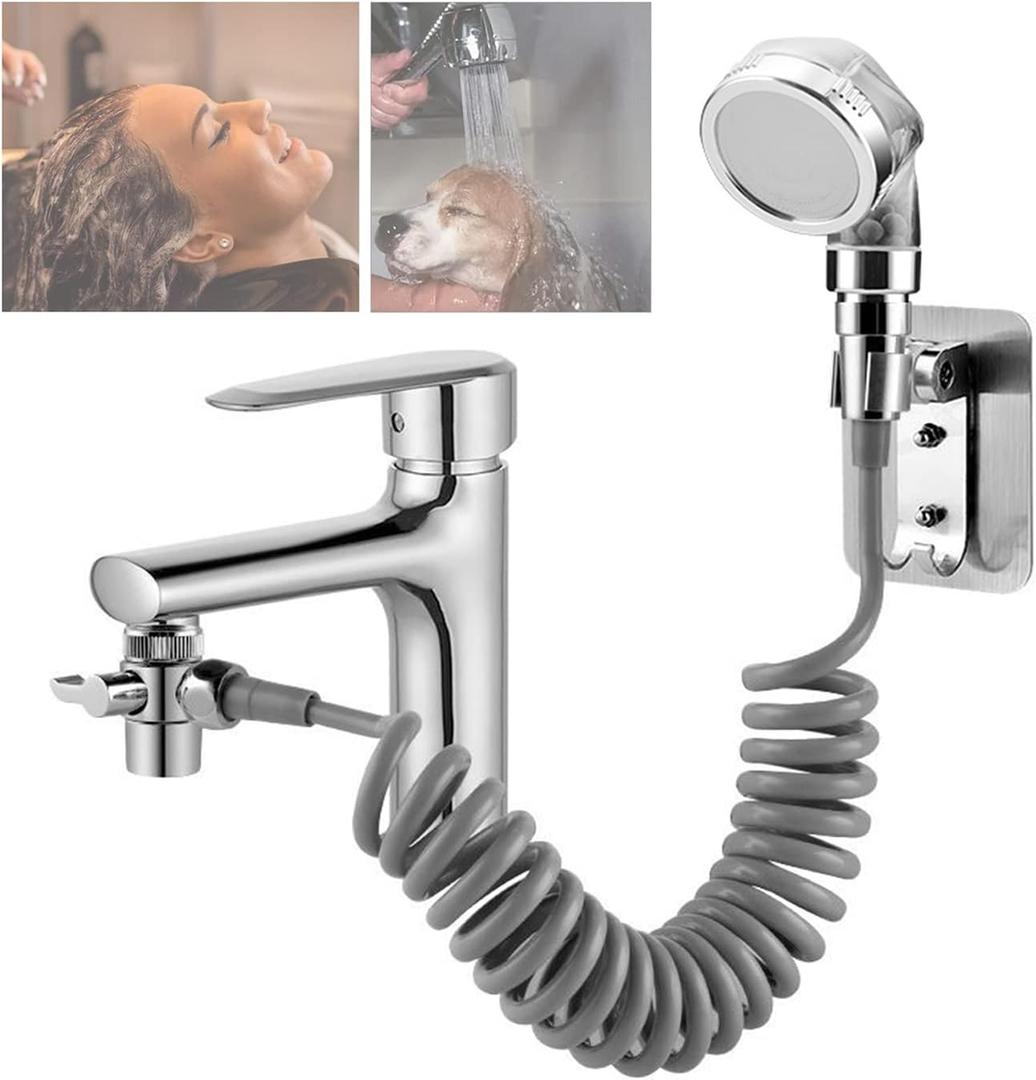 Shower Head Sink- Sink Hose Sprayer Attachment for Faucet- Bathroom-Utility-Bathtub- Shower Head Attachable Nozzle , Swivel Aerator w/10FT Extra Long Retractable Hose,No Drilling Support