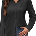 Siliteelon Button Down Dress Shirts for Women Long Sleeve Wrinkle Free Shirts Solid Work Business Formal Button Up Shirt Black M