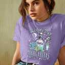 Midnight Margaritas Shirt Women Practical Magic Shirt Witches Short Sleeve Shirt Novelty Graphic Witchy Party Tees, Small 