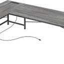 Huuger 63 Inch L Shaped Desk with Fabric Drawers, Reversible Computer Gaming Desk with Power Outlets and USB-C Port, Adjustable Side Storage Shelves, for Work Study Corner Home Office, Grey