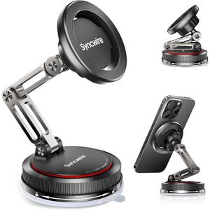 SYNCWIRE for MagSafe Car Mount [3-Axis] Nano Adhesive Gel + Strong Suction Cup Magnetic Phone Holder for Dashboard & Windshield, 360 Adjustable for iPhone 17 16 15 14 13 12, Samsung, Matte Black