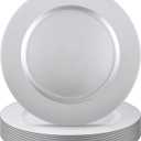 Tanlade 12 Pcs 13 Inch Charger Plates Bulk Round Wedding Chargers Plastic Dinner Plates for Table Setting Wedding Party Decoration (Silver White)