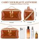 Initial Makeup Bag Large Capacity Travel Cosmetic Bag for Women PU Leather Open Flat Toiletry Bag with Handle and Divider Personalized Gifts for Women (Brown C)