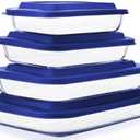 8-Piece Glass Baking Dish Set with Plastic lids, Rectangular Glass Bakeware Set with Lids, Baking Pans for Lasagna, Leftovers, Cooking, Kitchen, Freezer-to-Oven and Dishwasher, Blue