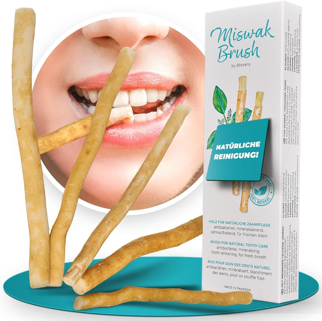 Miswak Toothbrush - Traditional Arabian Toothbrush, Wooden Toothbrush, for Natural White Teeth, 5pcs by BLISSANY