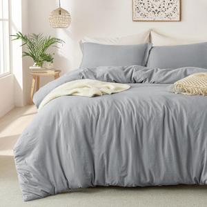 MILDLY Super Soft Duvet Cover - 100% Washed Microfiber Light Grey Comforter Cover Set 3 Pieces with Zipper Closure & Corner Ties (No Comforter) (Full (80"x90"))