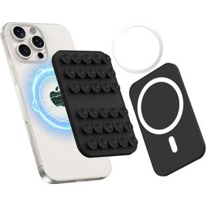 2 x Patented Magnetic Sticky Phone Suction Grip Mount for MagSafe Case,Magnet Silicone Portable Stand Holder for iPhone 16/15/14/13/12 Series and Android, Hands-Free Selfies and Videos (Black)