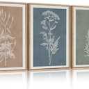 HLNIUC Neutral Botanical Framed Wall Art Set, Boho Minimalist Plant Canvas Wall Decor, Vintage Leaf Wall Painting, Nature Floral Silhouette Art Print for Bedroom, Living Room, Study - 16x24x3 (16L" x 24W")