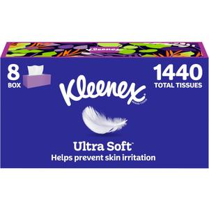 Kleenex Ultra Soft Facial Tissues, 8 Flat Boxes, 180 Tissues per Box, 3-Ply, (White)