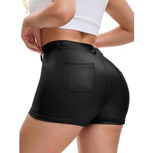 Womens Sexy Faux Leather Shorts High Waisted Skinny Shorts (Large, Black)